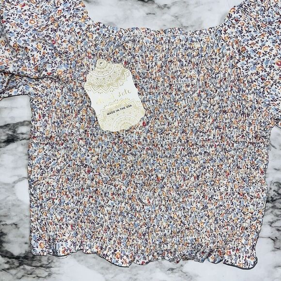 NWT Altar’d State Smocked Top Puff Sleeves White Women M Boho Cottagecore Floral - Picture 2 of 5